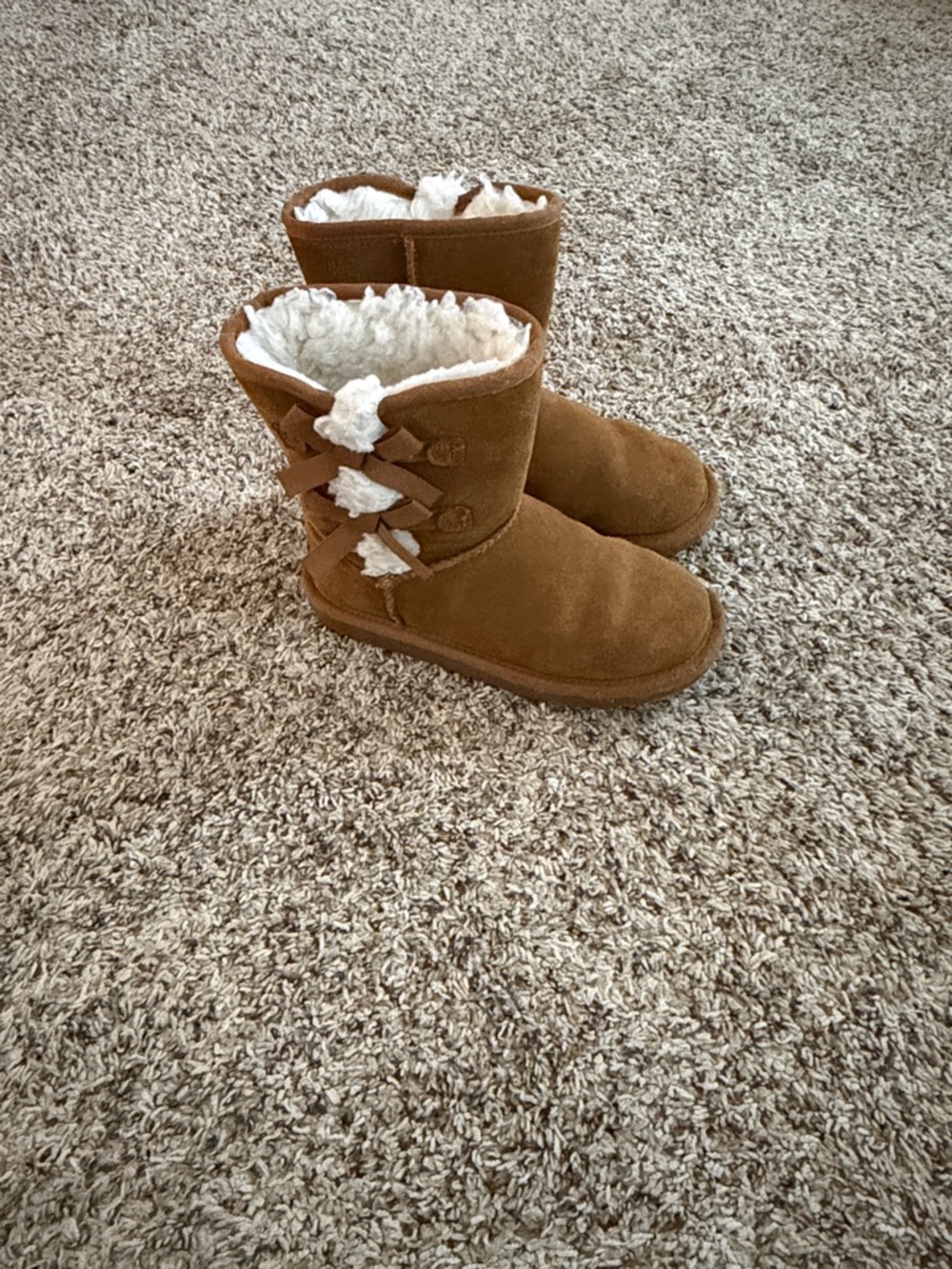 Koolaburra Kids Chestnut Brown Suede Cozy Lace-Up Boots